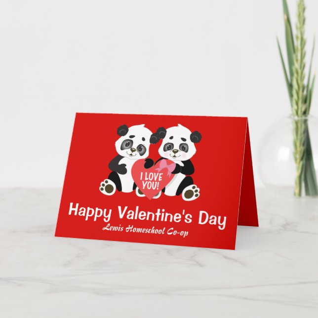 Happy Valentine's Day Panda Homeschool Co op Card (Front)