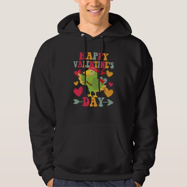 Happy Valentines Day Parrot Heart Love Groovy Hoodie (Front)