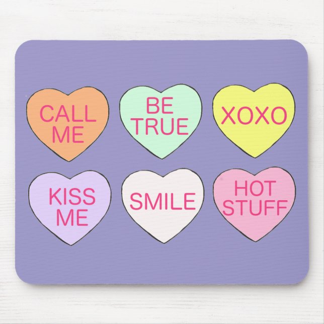 Happy Valentine's Day Pastel Candy Hearts Love Mouse Mat (Front)