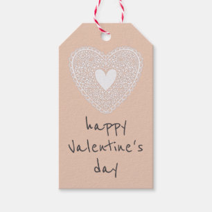 Happy Valentine's Day Peach Lace Heart Gift Tags