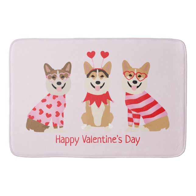 Happy Valentines Day Pembroke Welsh Corgi Dogs Bath Mat (Front)