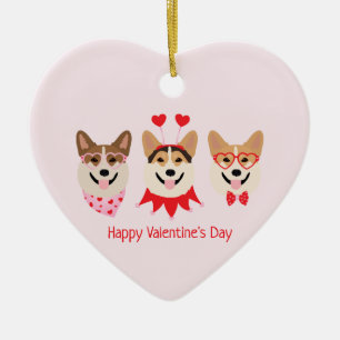 Happy Valentines Day Pembroke Welsh Corgi Dogs Ceramic Tree Decoration