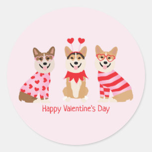 Happy Valentines Day Pembroke Welsh Corgi Dogs Classic Round Sticker