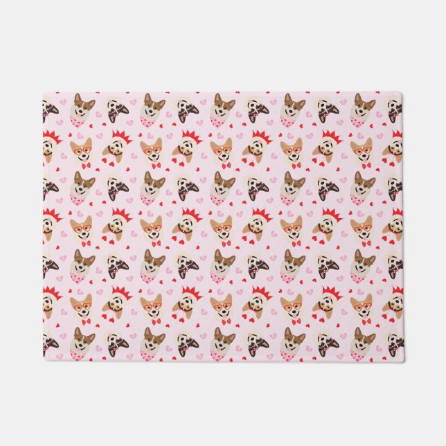 Happy Valentines Day Pembroke Welsh Corgi Dogs Doormat (Front)