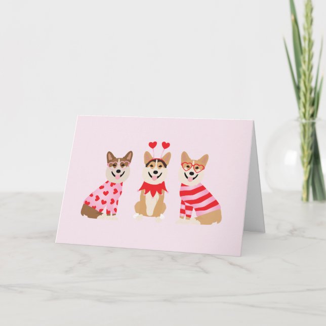 Happy Valentines Day Pembroke Welsh Corgi Dogs Holiday Card (Front)