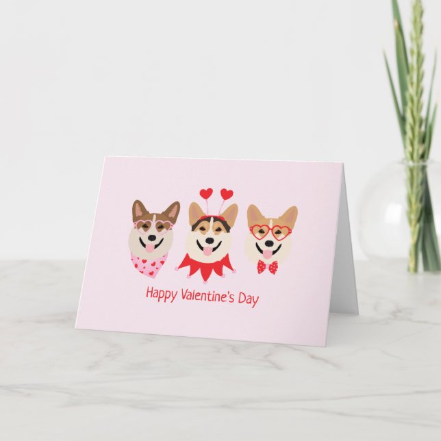 Happy Valentines Day Pembroke Welsh Corgi Dogs Holiday Card (Front)