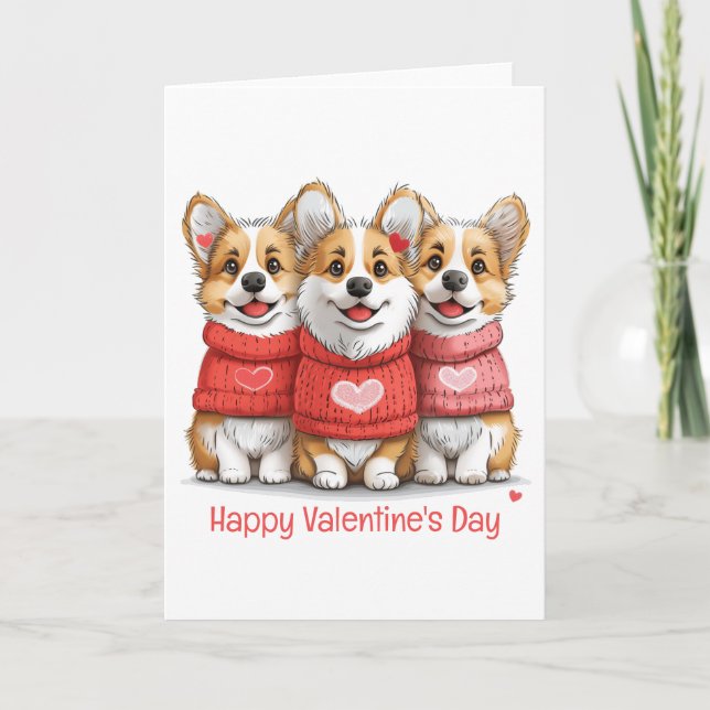 Happy Valentines Day Pembroke Welsh Corgi Dogs Holiday Card (Front)