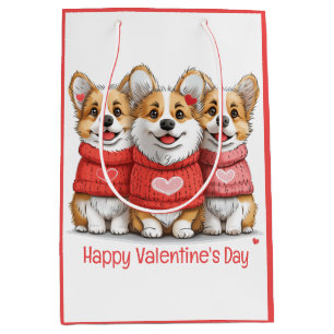 Happy Valentines Day Pembroke Welsh Corgi Dogs Medium Gift Bag