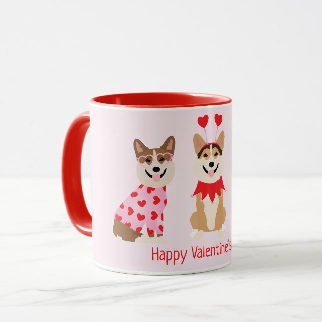 Happy Valentines Day Pembroke Welsh Corgi Dogs Mug (Front Left)