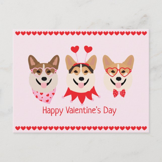 Happy Valentines Day Pembroke Welsh Corgi Dogs Postcard (Front)