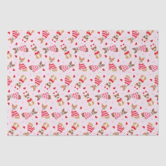 Happy Valentines Day Pembroke Welsh Corgi Dogs Tissue Paper (Front)