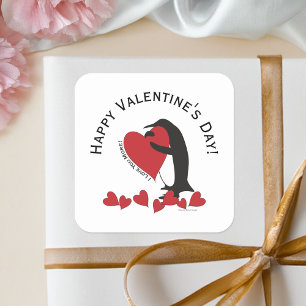 Happy Valentine's Day! Penguin and Red Heart Square Sticker