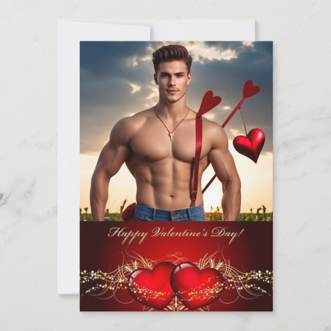 Happy Valentine's Day Personalised Muscle Hunk Holiday Card (Front)