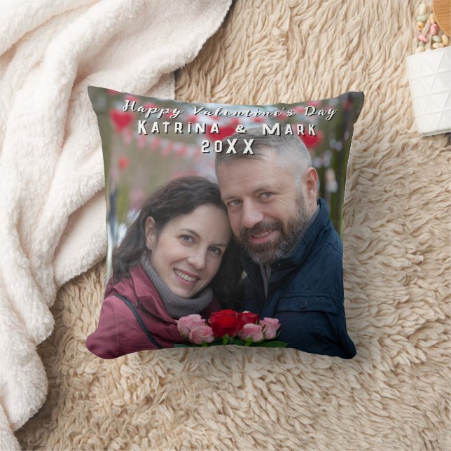 Happy Valentine's Day Personalised Photo & Names Cushion (Blanket)