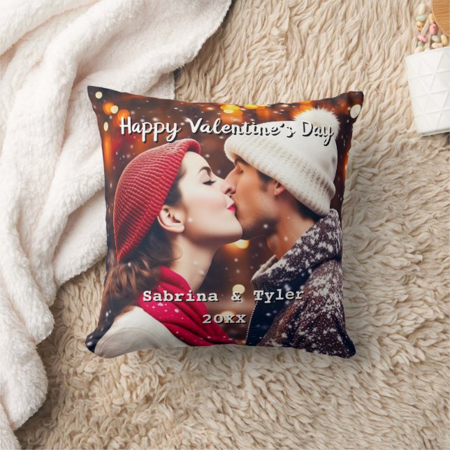 Happy Valentine's Day Personalised Photo & Names Cushion (Blanket)