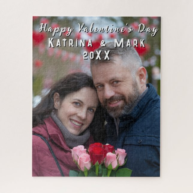 Happy Valentine's Day Personalised Photo & Names Jigsaw Puzzle (Vertical)