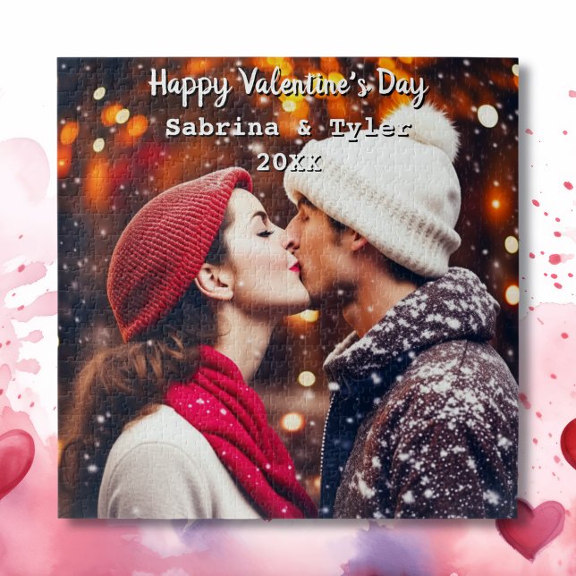 Happy Valentine's Day Personalised Photo & Names Jigsaw Puzzle (Creator Uploaded)