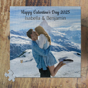 Happy Valentine's Day Personalized Photo & Names Jigsaw Puzzle