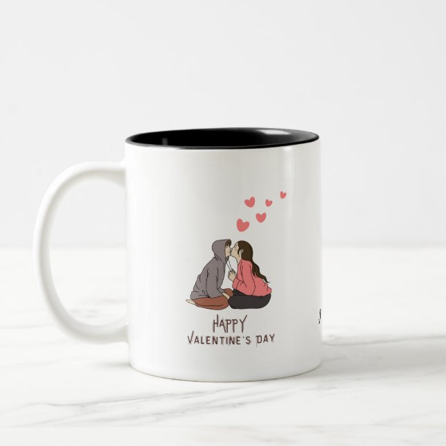 Happy Valentine's Day Photo Holiday Card Two-Tone Coffee Mug (Left)