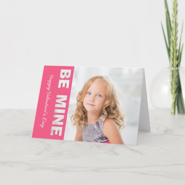 Happy Valentine's Day Photo Pink Be Mine Cutouts Holiday Card (Front)