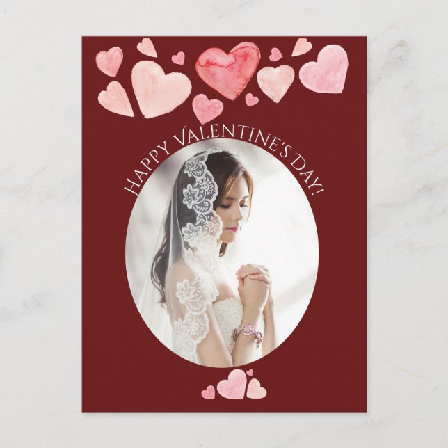 Happy Valentine's Day Photo Portrait Painted Heart Holiday Postcard (Front)