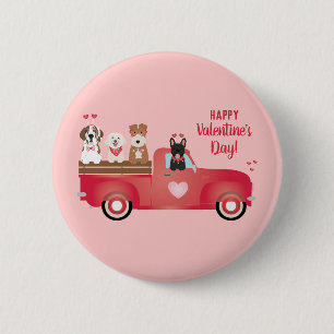 Happy Valentines Day Pickup Truck Love Dogs 6 Cm Round Badge