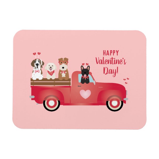 Happy Valentines Day Pickup Truck Love Dogs Magnet (Horizontal)