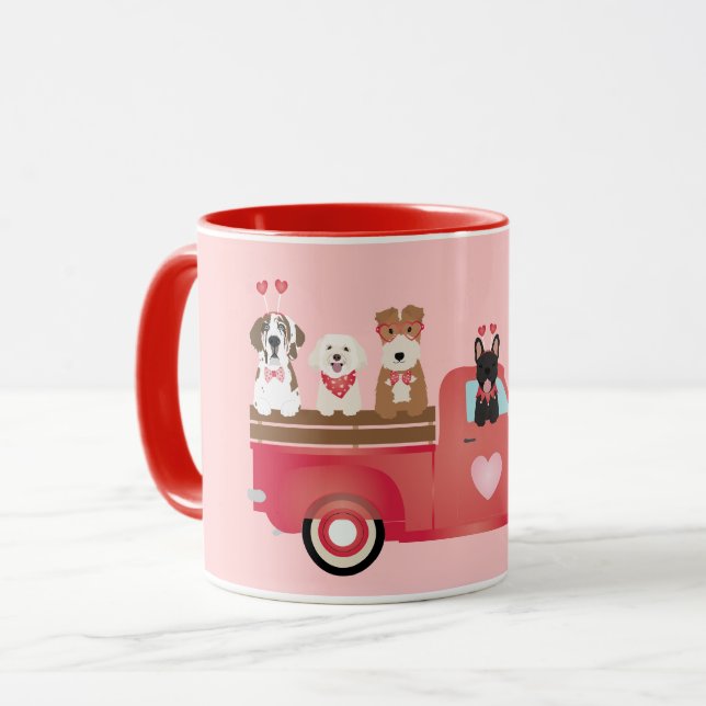 Happy Valentines Day Pickup Truck Love Dogs Mug (Front Left)