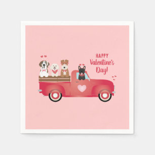 Happy Valentines Day Pickup Truck Love Dogs Napkin