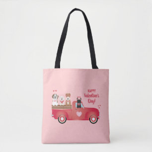 Happy Valentines Day Pickup Truck Love Dogs Tote Bag