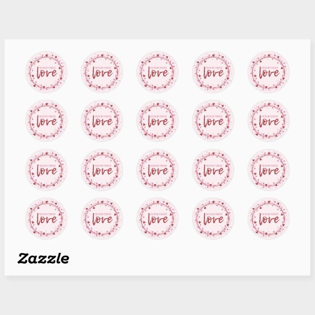 happy valentines day,pink and red,red hearts,valen classic round sticker (Sheet)