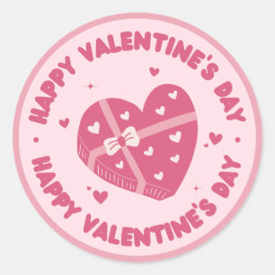 happy valentines day,pink and red,red hearts,valen classic round sticker