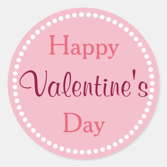 Happy Valentine's Day, Pink and White Classic Round Sticker (Front)