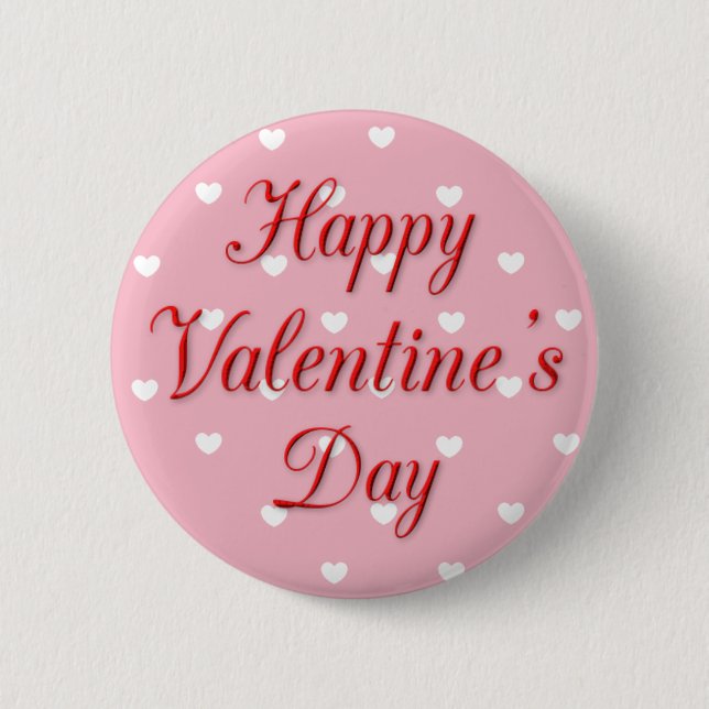 Happy Valentine's Day Pink and White Hearts Button (Front)