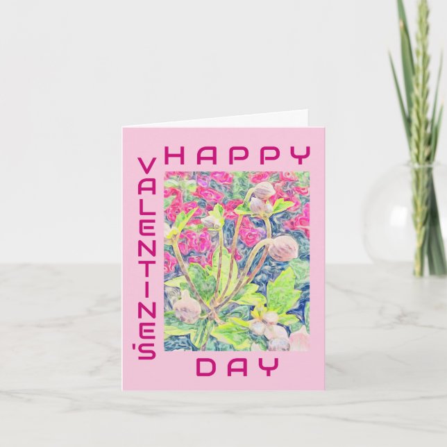 Happy Valentine's Day Pink Anemone Floral Card (Front)