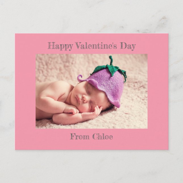 Happy Valentine's Day | Pink Baby Photo Postcard (Front)