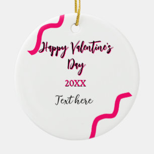 Happy Valentine's day pink black spiral bold lette Ceramic Tree Decoration