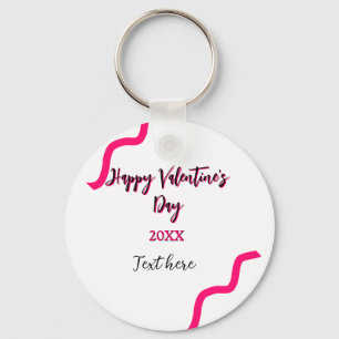 Happy Valentine's day pink black spiral bold lette Key Ring