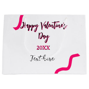 Happy Valentine's day pink black spiral bold lette Large Gift Bag