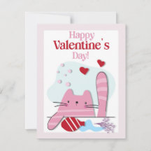 Happy Valentines Day Pink Cat Kitten Card