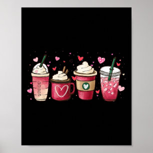 Happy Valentine's Day Pink Coffee Latte Cups Girls Poster