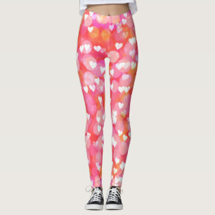 Happy Valentines Day Pink Colourful Hearts & Bokeh Leggings