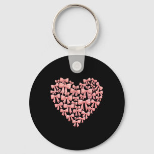 Happy Valentines Day Pink Coquette Bow Heart Girl  Key Ring