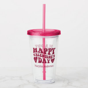 HAPPY VALENTINE'S DAY PINK GLITTER DRIP CUSTOM ACRYLIC TUMBLER