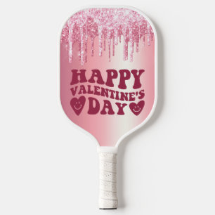 HAPPY VALENTINE'S DAY PINK GLITTER DRIP CUSTOM PICKLEBALL PADDLE