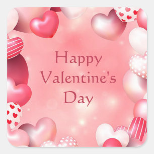 Happy Valentine's Day Pink Heart Ballon Square Sticker