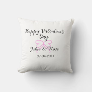 Happy Valentine's day pink heart bow name date sty Cushion