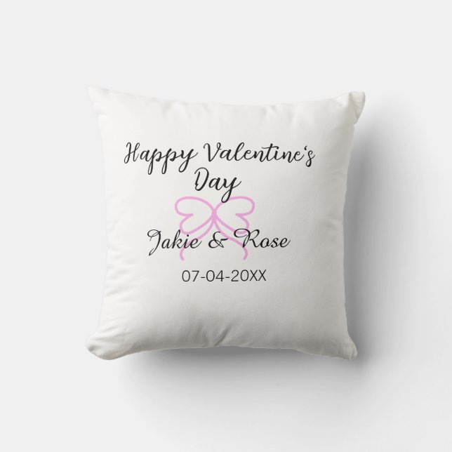Happy Valentine's day pink heart bow name date sty Cushion (Front)