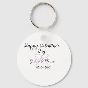 Happy Valentine's day pink heart bow name date sty Key Ring