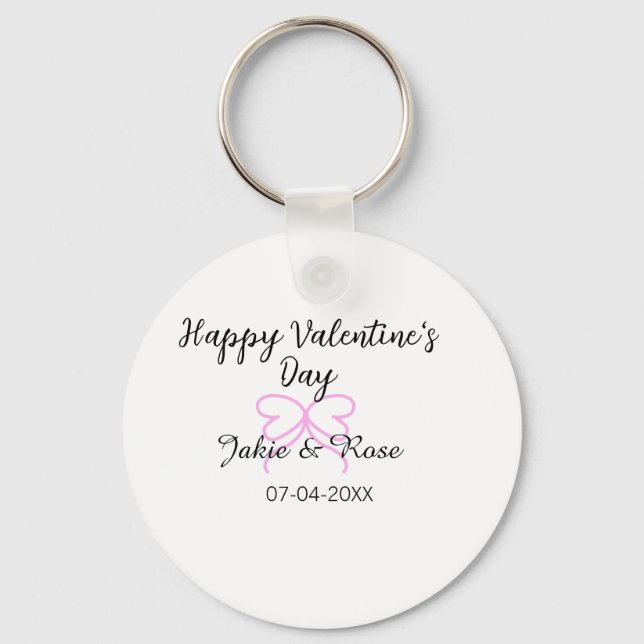 Happy Valentine's day pink heart bow name date sty Key Ring (Front)
